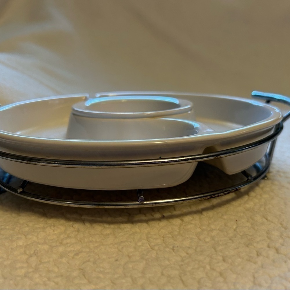 CERAMIC DIVIDED CONDIMENT TRAY WITH RACK. - Picture 2 of 7
